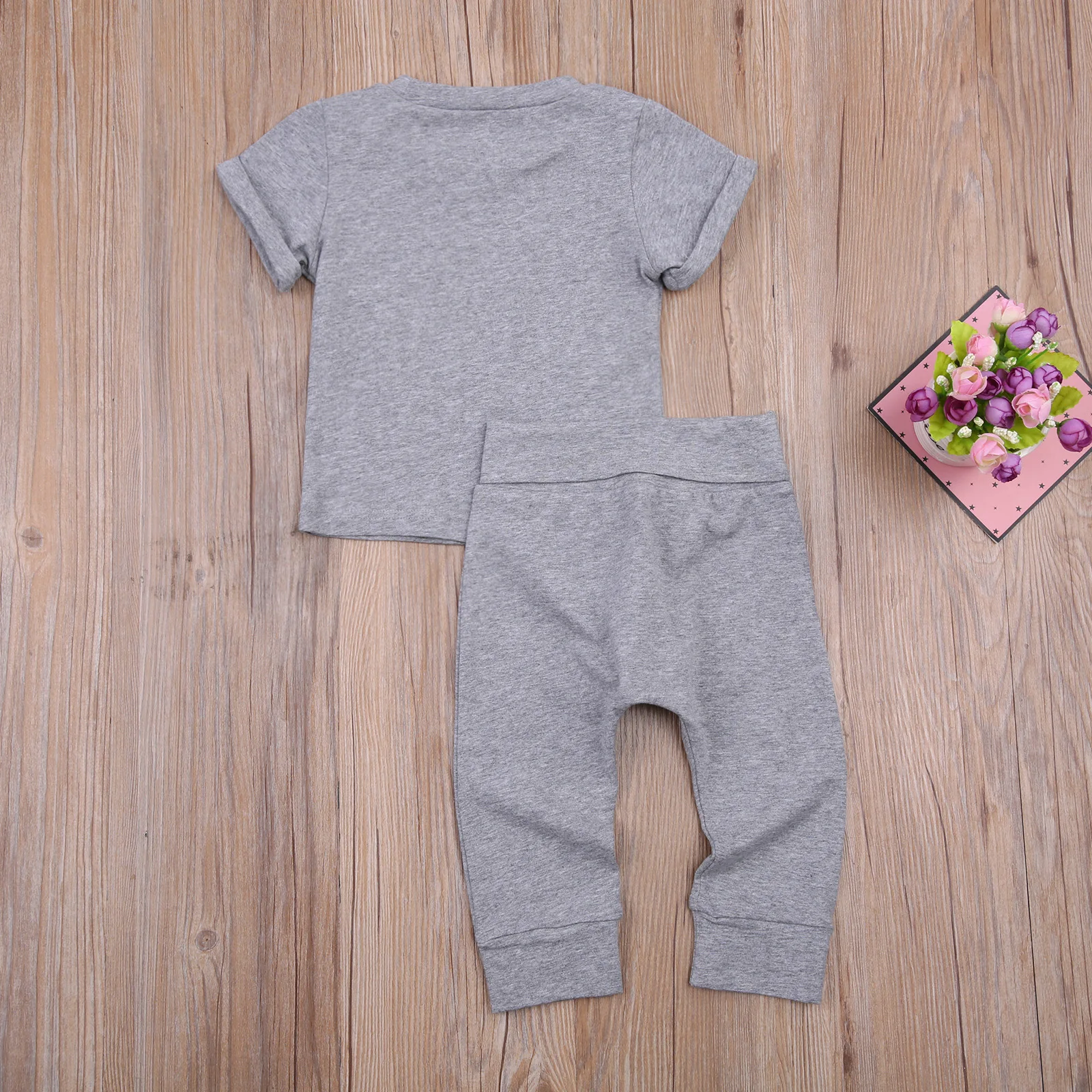 

1-4Years Toddler Baby Girl Boy Cuasal 2Pcs Summer Spring Clothing Set Short Sleeve Solid Cotton Top Long Pant