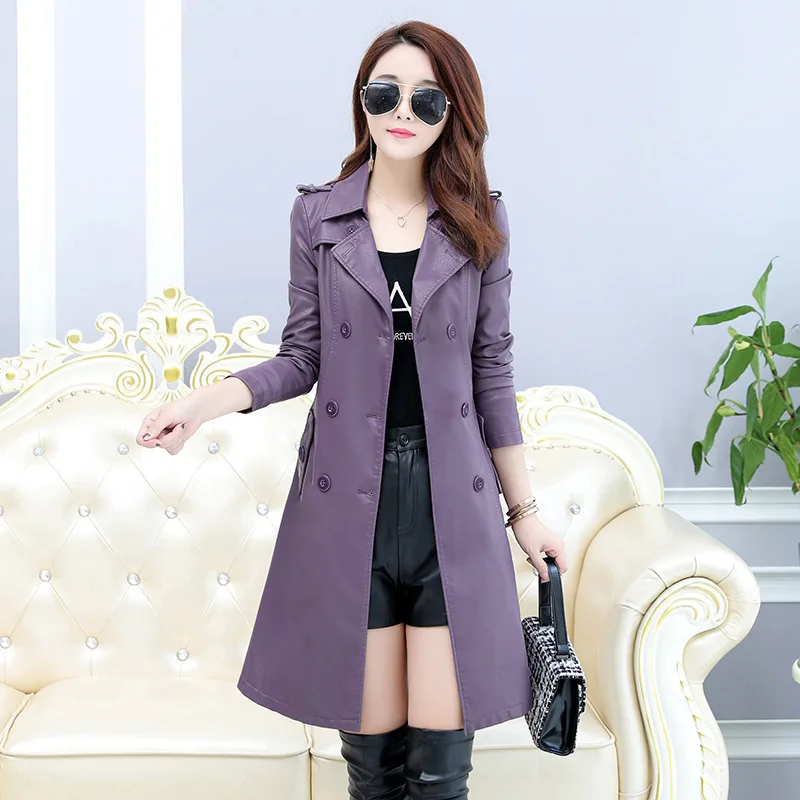 Женский Длинный тренчкот из искусственной кожи черная или красная куртка пальто