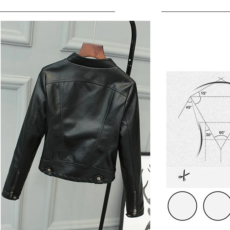 Женская короткая мотоциклетная куртка из искусственной кожи однотонная Черная