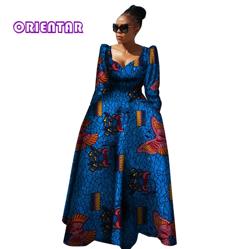 Женская африканская одежда Bazin Riche Robe Africaine, Африканское платье, Осеннее женское длинное платье больших размеров из чистого хлопка WY2849 - Цвет: 19
