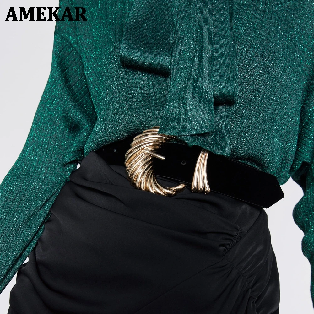 Women Vintage Belt Fashion Metal Buckle Belts for Women 2021 Retro Alloy Velvet Waistband Female Pu Dress New Female European women retro belt new crystal gold square buckle belts for women diamond velvet pu waistband female dress jeans fashion 2020