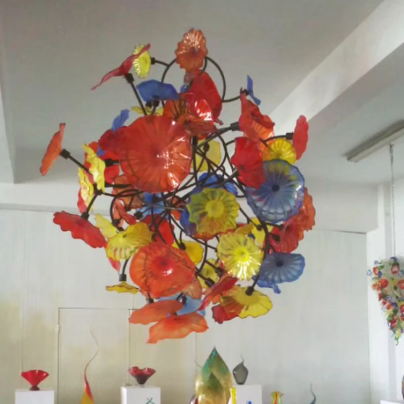 

Retro Art Flower Glass Chandelier Diameter 100cm LED Hand Blown Glass Chandelier Light Fixtures for Home