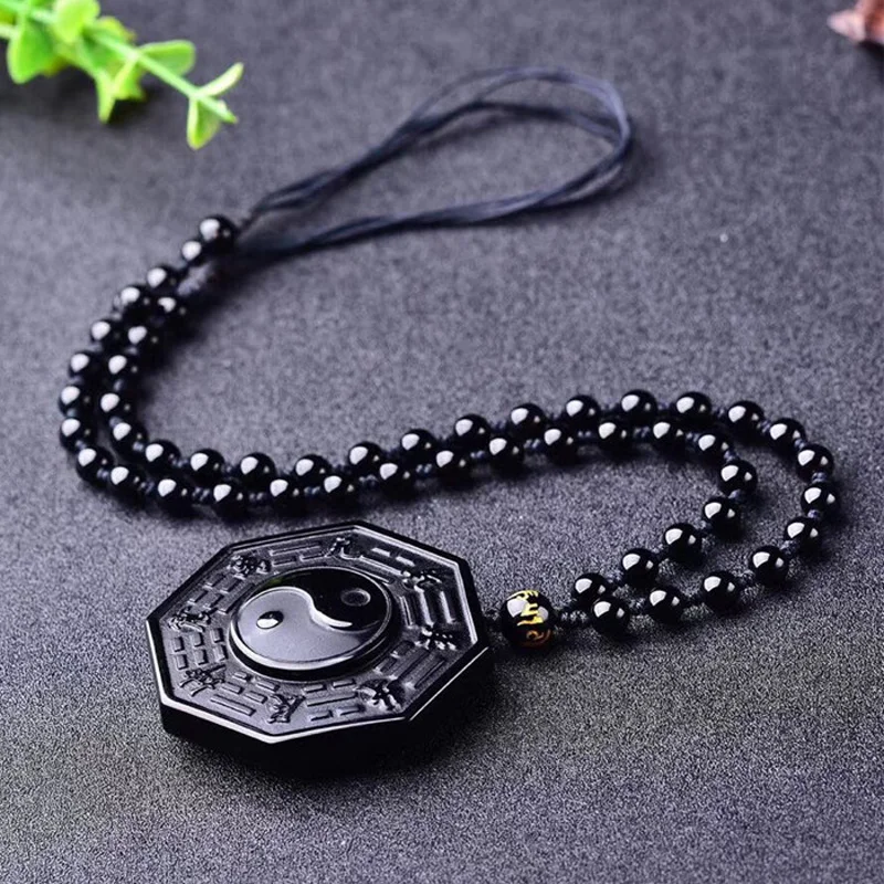 Натуральная Подвеска из черного обсидиана резные Сплетницы восемь схем ожерелье