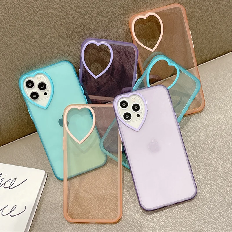 

Cute Love Heart Camera Half Clear Phone Case For iphone 12 Mini 11 Pro XS Max XR 7 8 Plus SE 2020 Soft Silicone Back Cover Shell