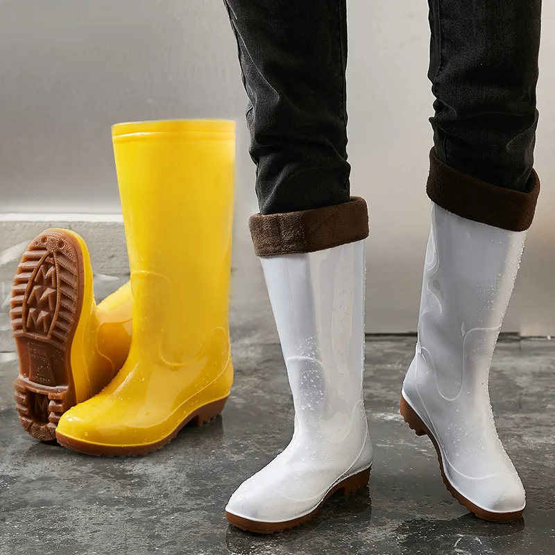 

Plus Velvet Rainboots High Top Kitchen Water Boots Non-slip Wear-resistant Men Women Water Shoes Couples Works Rain Boots