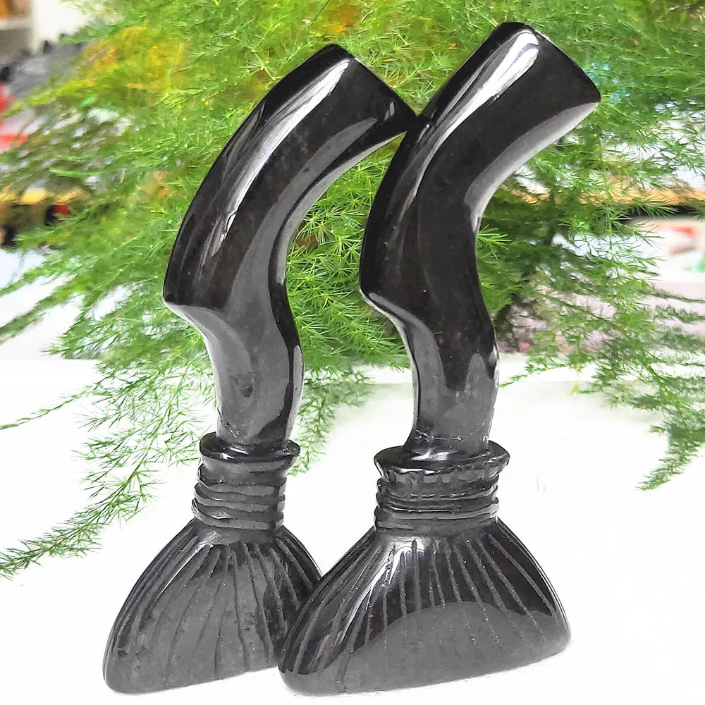 

Natural Obsidian Crystal magic Broom Quartz Scopa Silver Xaga Gem Stone Whisk Healing Love Gift 1pcs