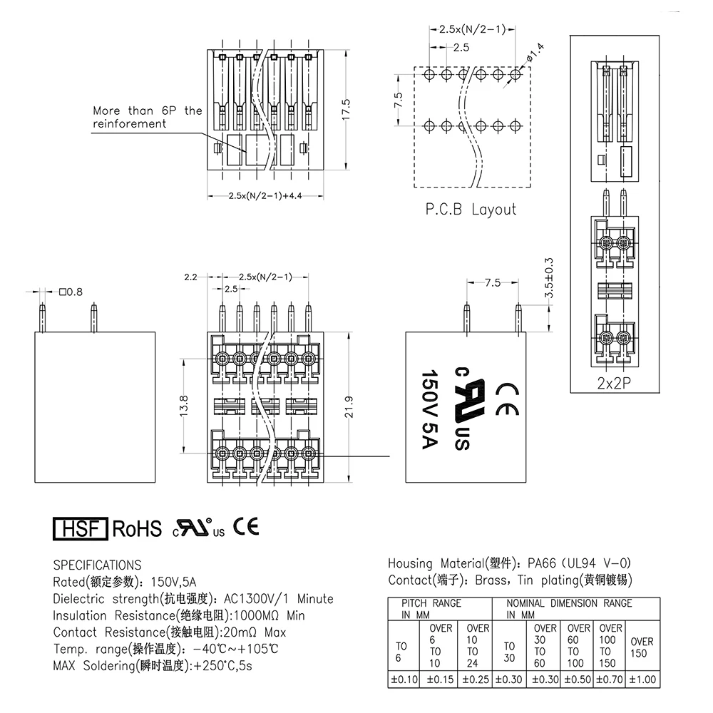 KF2EDGRH 2.5 2P ~ 12P PCB PLUGGABLE PLUG-IN TEMINAL BLOCKS 15EDGRH 2.5mm 4PIN 24PIN MCD 0 5/ 2-G1-2 5 1894804 PHOENIX CONTACT |