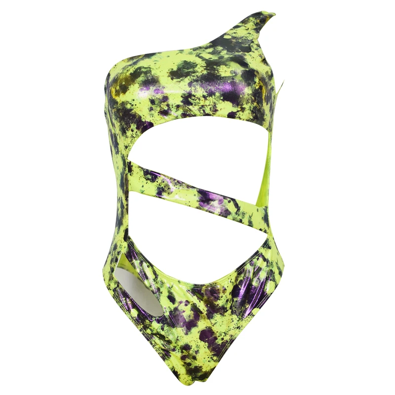 

New Sexy Swimwear Women 2021 Summer One Piece Swimsuit Printed One Shoulder Bather Push Up Monokini Hollow Out Bathing Suit Swim
