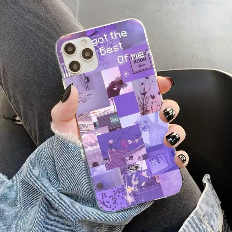 YNDFCNB Purple Love Aesthetic Art Girly Phone Case for iphone 13 11 12 pro XS MAX 8 7 6 6S Plus X 5S SE 2020 XR case