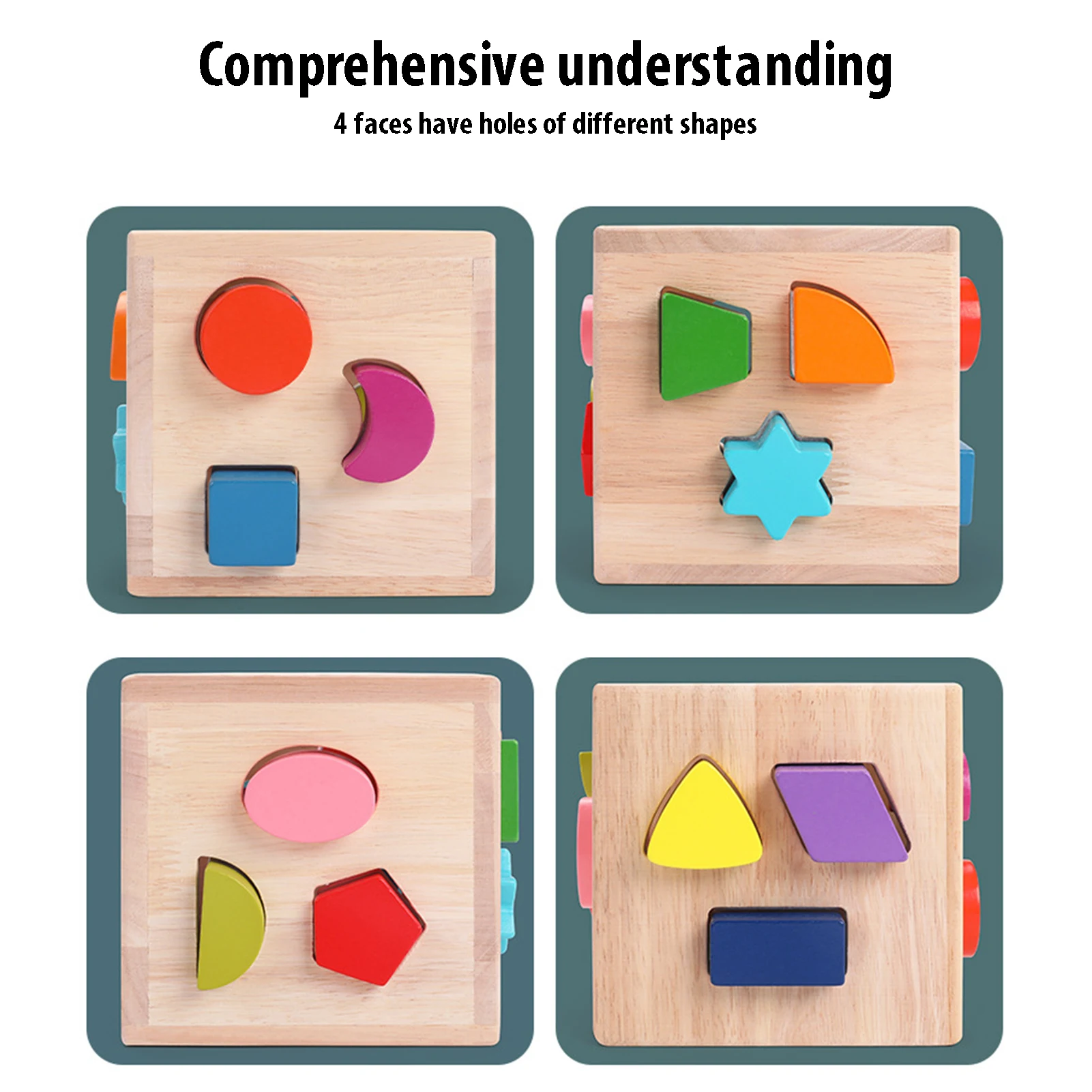 

Wooden Shape Sorter Toy with 12 Colorful Geometric Shape Blocks