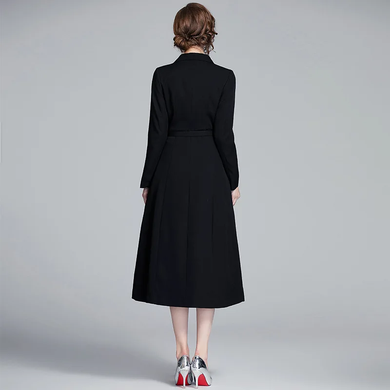 

Fashion High Waist Elegant A-line Dress Vintage Autumn Long Sleeve Mid-Calf Dress Lady Knee-Length Evening Party Dress Vestidos