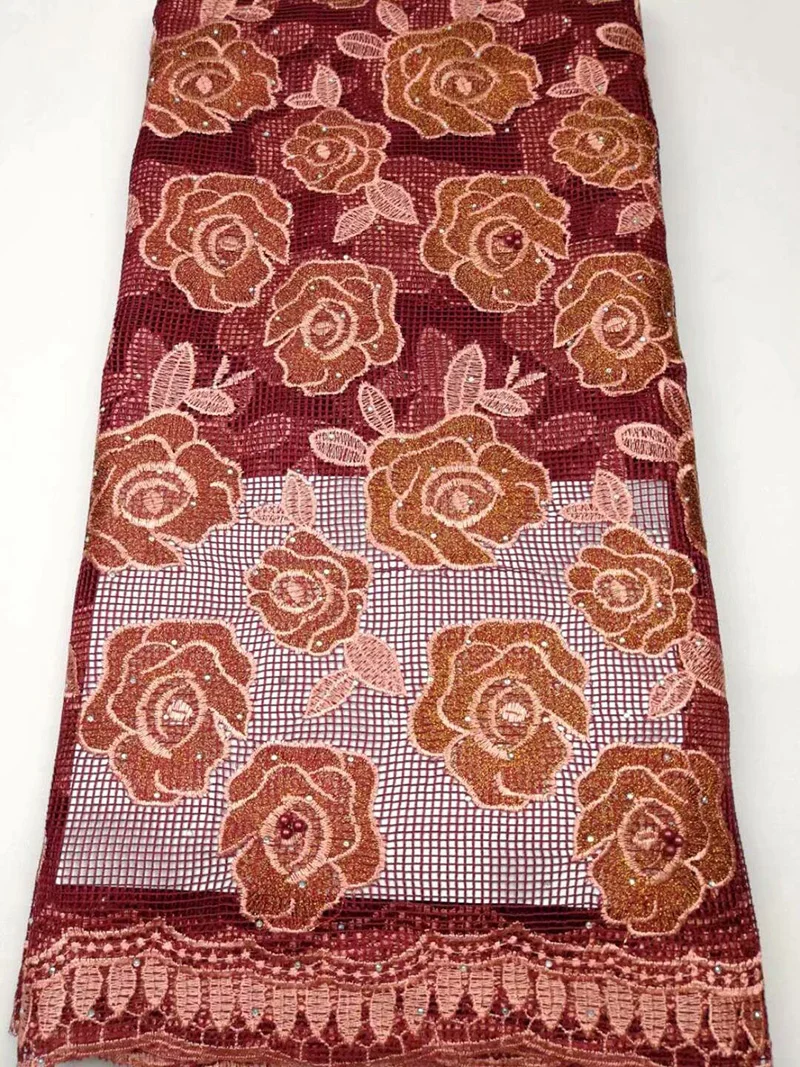 

Hot sale French Net Lace Fabric MLF1 embroidered graceful rose flowers with beads and stones most popular Tulle Lace Fabric