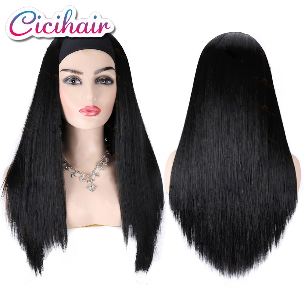 

Cicihair, парик с головной повязкой синтетические волосы, повязка на голову, парики для женщин, Длинные прямые натуральные черные волосы для еже...