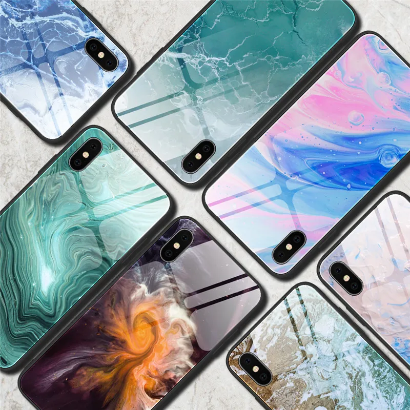 Чехол из закаленного стекла с мраморным рисунком для iphone 11 Pro XS Max XR 10X7 8 6 S Plus
