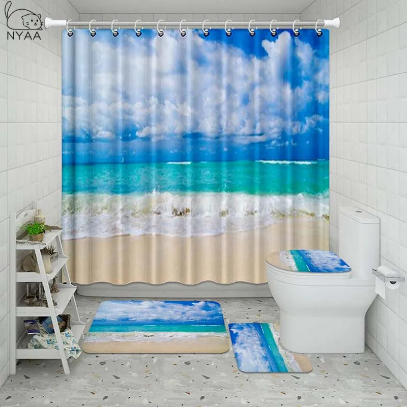 Летняя пляжная шторка для ванной и душа с принтом Sea Tree коврик-подставка крышки