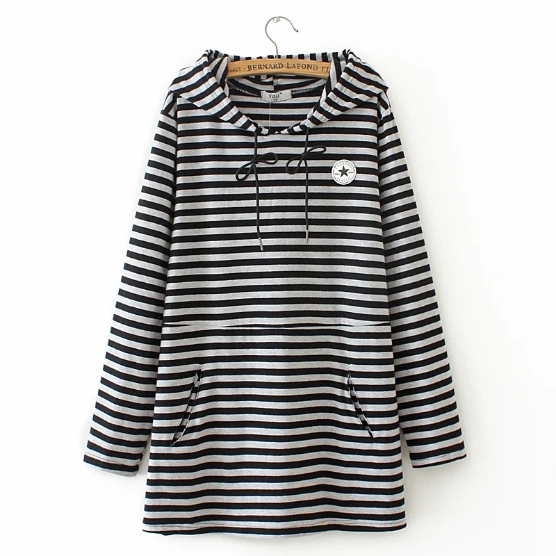 Корейский стиль новые милые толстовки свободные большие размеры полосатые с