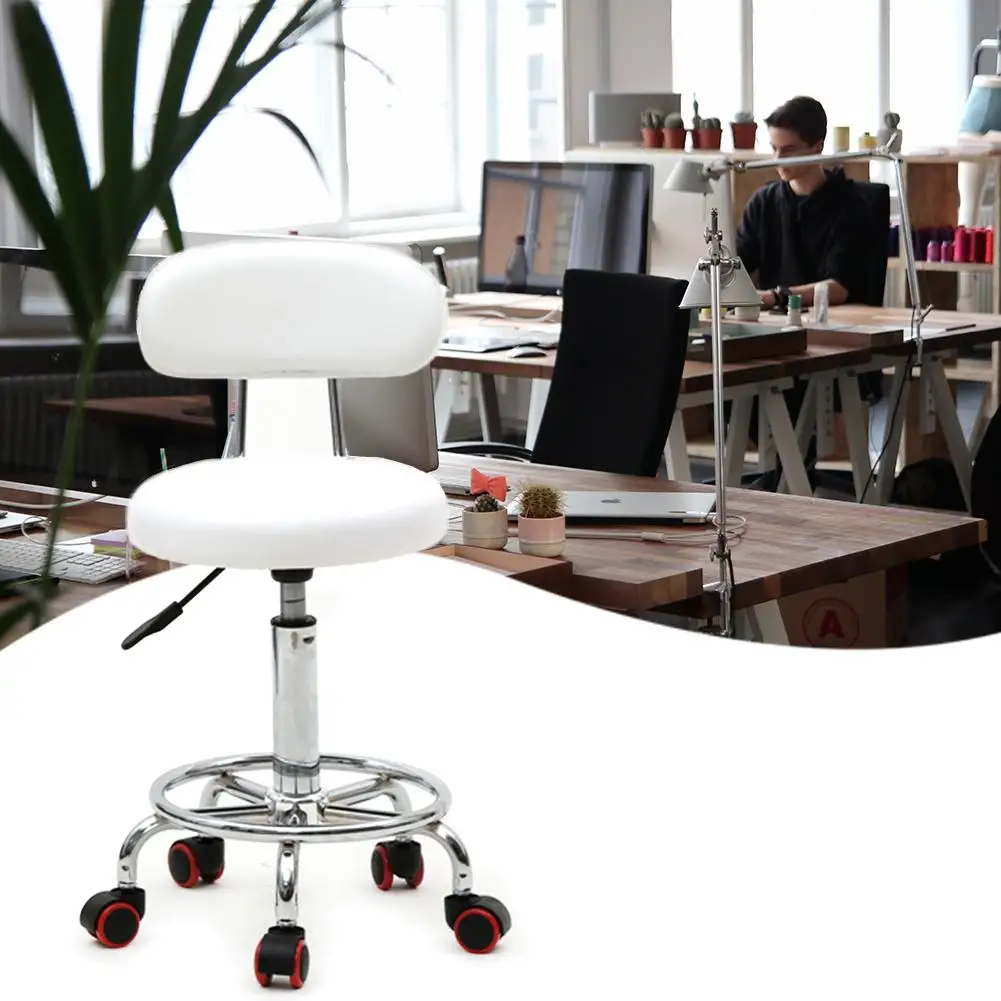 

Round Shape Adjustable Anti-rust Salon Stool Chair with Back and Line White