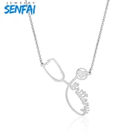 custom stethoscope name nurse necklace heart personalized cursive word stainless steel pendant charms choker for women medical