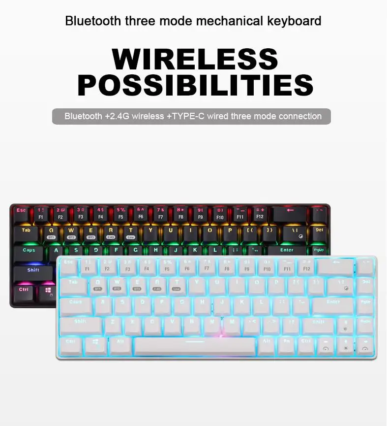 

68-key Wireless Bluetooth Mechanical Computer Keyboard Plug And Play Luminous Backlight Keyboard for Desktop Laptop Computer