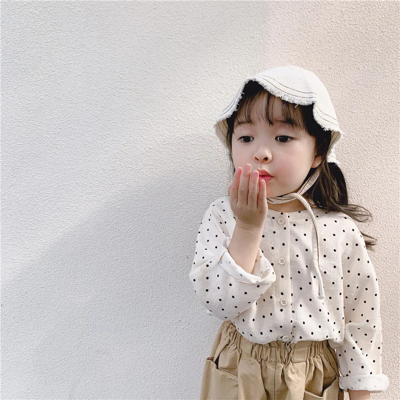 Милые рубашки в горошек Корейском стиле модные хлопковые для девушек