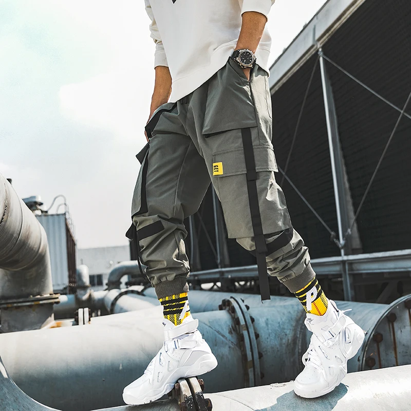 

New Hip Hop Joggers Cargo Pants Men Harem Pants Multi-Pocket Ribbons Man Sweatpants Streetwear Casual Mens Pants S-6XL2021
