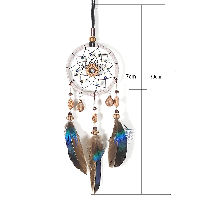 Мини Ловец снов для автомобиля украшенный бисером натуральные перья и ручная