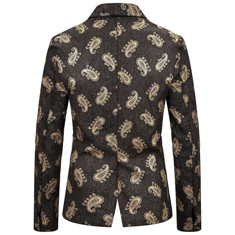 

Loldeal Men Golden Floral Dress Suit Jacket Blazer Slim Fit Wedding Prom Party Notched Lapel Tuxedo Uniform Outfit