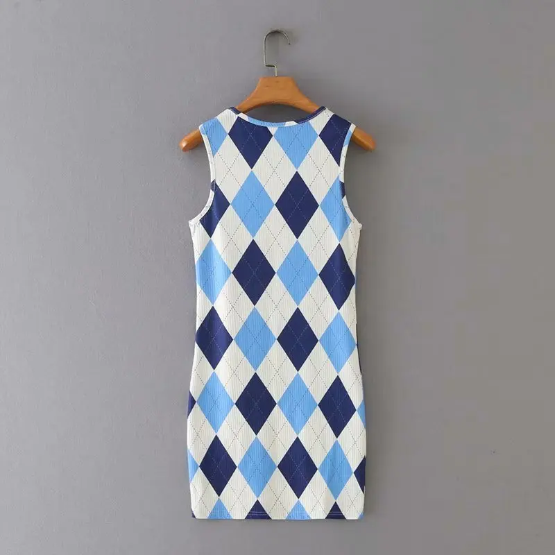 

2021 Women Summer Mini Plaid Sleeveless Dress Sexy Slim Fashion ELegant Club Party Dresses