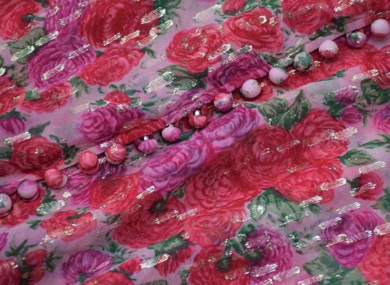 

Silk Floral Printed Button Front Midi Dress With Short Sleeve & V Neckline