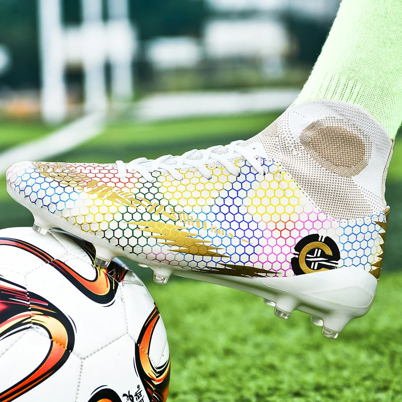 White Golden Men Football Boots High Ankle Soccer Shoe Women Soft Groud Man Shoes Botas De Futbol Socks Cleats Training | Спорт и