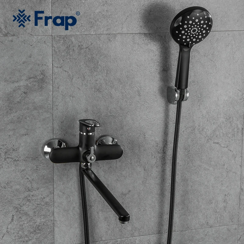 

Frap 1set 35cm Outlet Pipe Black Bath Shower Faucet Shower Head Bathroom Tap Chrome Bathtub Faucet F2249-6