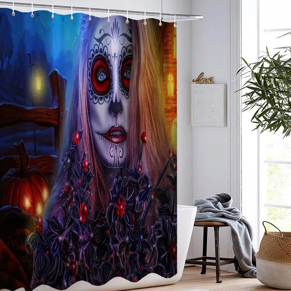 

3d Print Bathroom Shower Curtain Mode Waterproof Water Washable Polyester Toilet Curtain Burning Pumpkin Home Decor Curtains