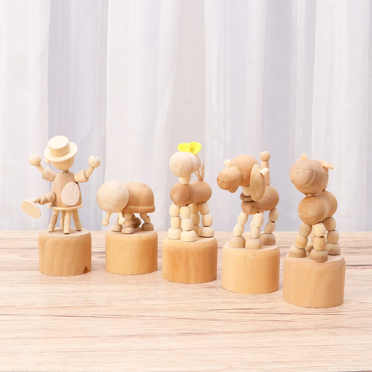 

5 Pcs DIY Unfinished Toys Portable Wooden Aniaml DIY Educational Painting Craft Toys Desktop Ornament Gift with Pigment and Pen