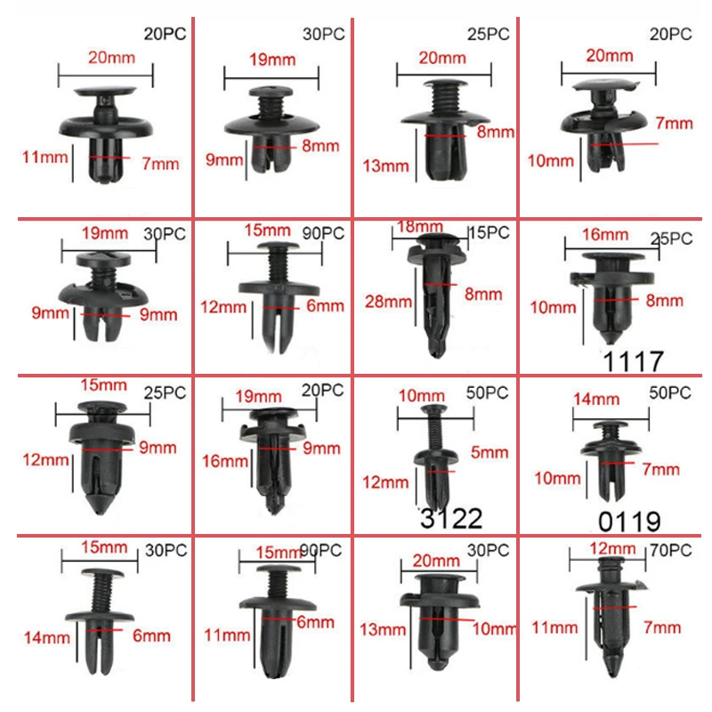 620 шт автомобильных клипов Застежка Смешанная Автомобильный Крепеж обивки двери