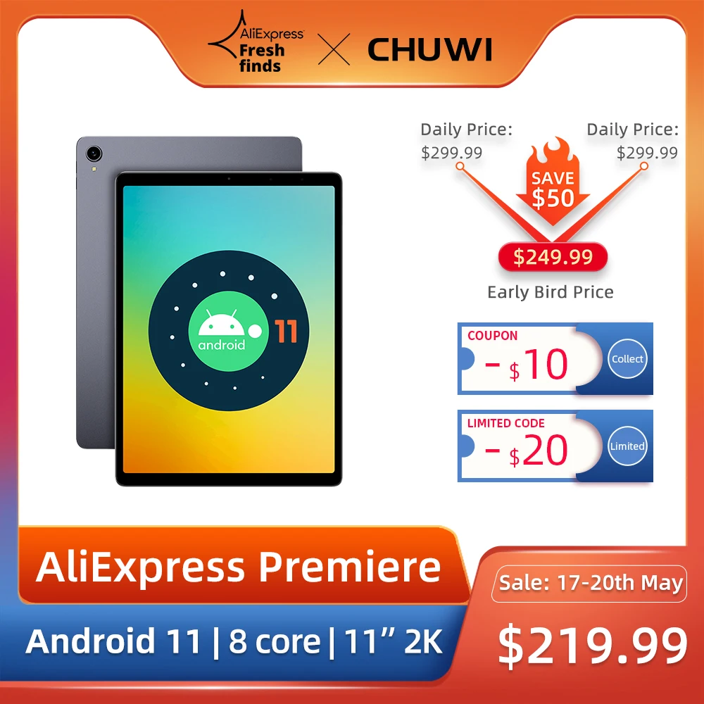 [Мировая премьера] планшетный ПК CHUWI HiPad Plus, Android 11 ОС, 11 "2K FullView Экран, Octa Core, Mail G72 GPU, 4 Гб Оперативная память, 128 ГБ Встроенная память