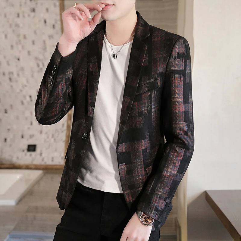 

Новый мужской костюм куртка в Корейском стиле мужской модный уличный клетчатый пиджак на пуговицах Повседневная Деловая брендовая одежда ...