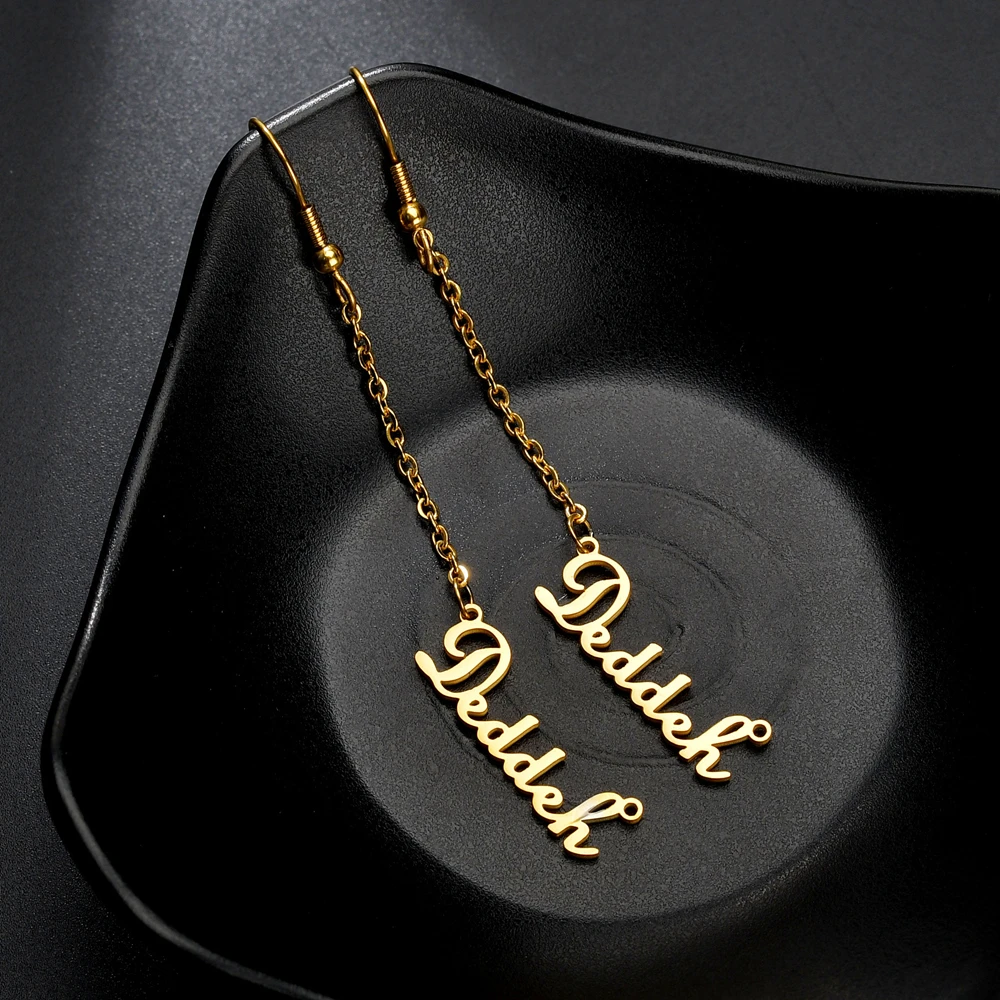 UZone New Fashion Stainless Steel Custom Name Drop Earrings Personalized Letter Dangle For Women Birthday Gift Jewelry | Украшения и