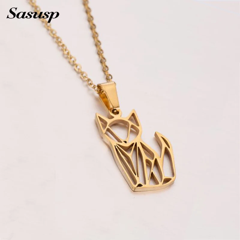 Sasusp золото из нержавеющей стали Кошка оригами Ожерелье Подвески для женщин