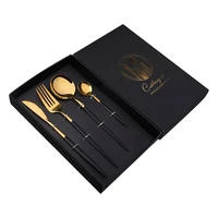4pcs stainless steel gold white cutlery set dinnerware tableware silverware sets 304 dinner knife fork spoon table tool with box