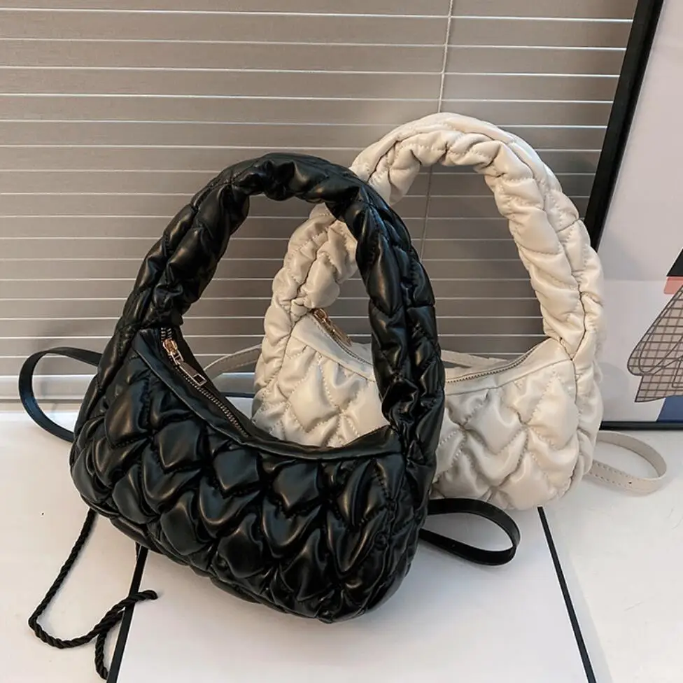 

Lattice Pleated Tote Underarm bag 2022 New Quality Soft PU Leather Women's Designer Handbag Luxury brand Shoulder Messenger Bag