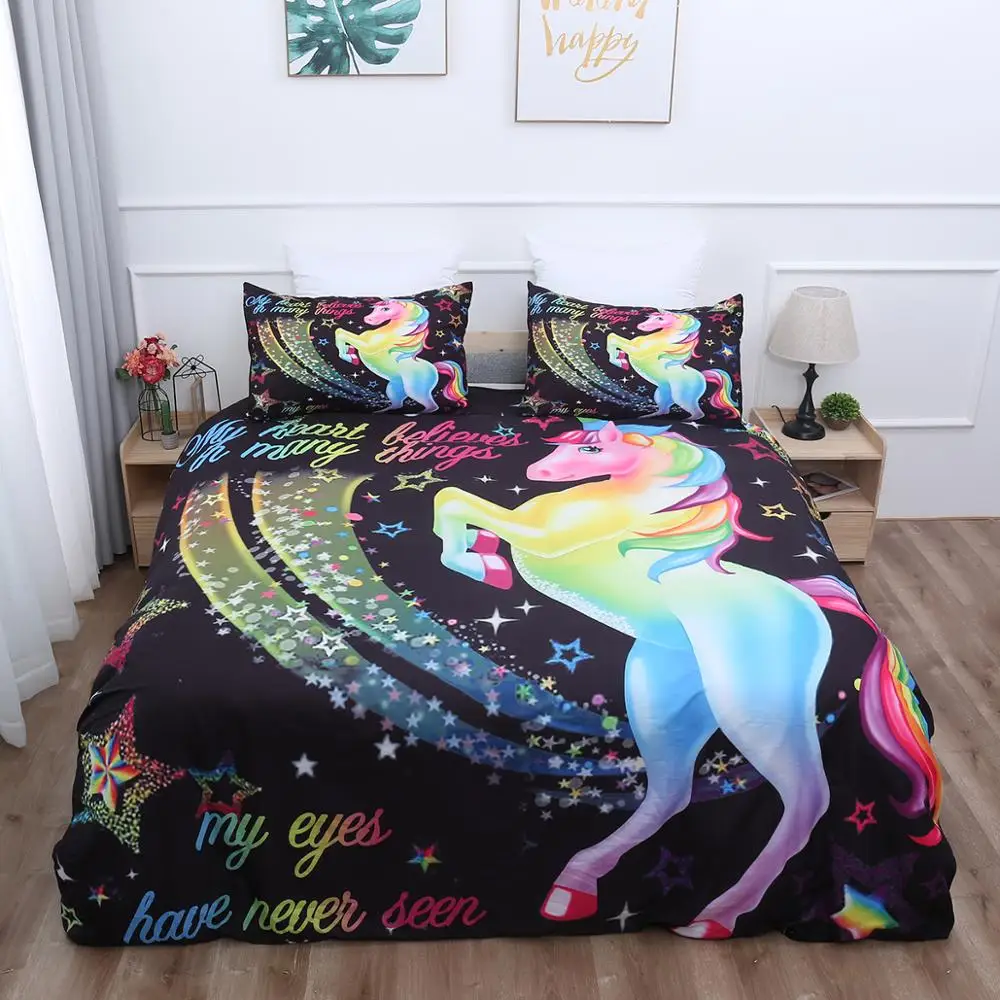 

Unicorn Printed Bedding Set Cartoon Double Queen Super King Duvet Cover Set Twin Full Bedclothes for Child Kid Boys Girl Women