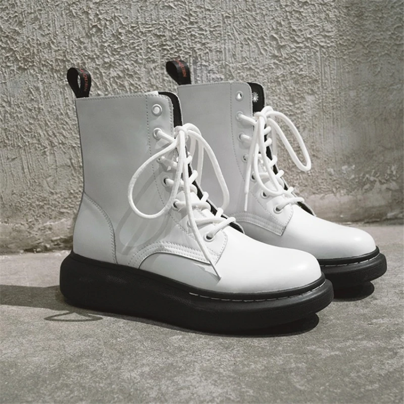 Обувь из натуральной кожи женские модные повседневные ботильоны на шнуровке с