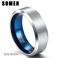 somen tungsten ring 864mm for man woman classic wedding band silver color surface blue inside simple design ring unisex size14