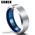 Somen вольфрамовое кольцо 864 мм для мужчин и женщин, Классический обручальный браслет, серебристый цвет, поверхность синего цвета, Внутренняя деталь, унисекс, Размер 14