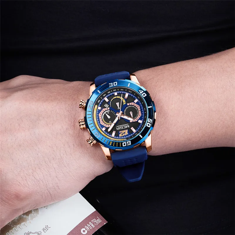 MEGIR Watch Men Chronograph Military Army Male Clock Top Brand Luxury Rubber Silicone Band Business Man Sport Wristwatch 2109 | Наручные