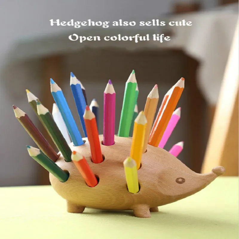 Контейнер для ручек с ежиком из твердой древесины модные Настольные