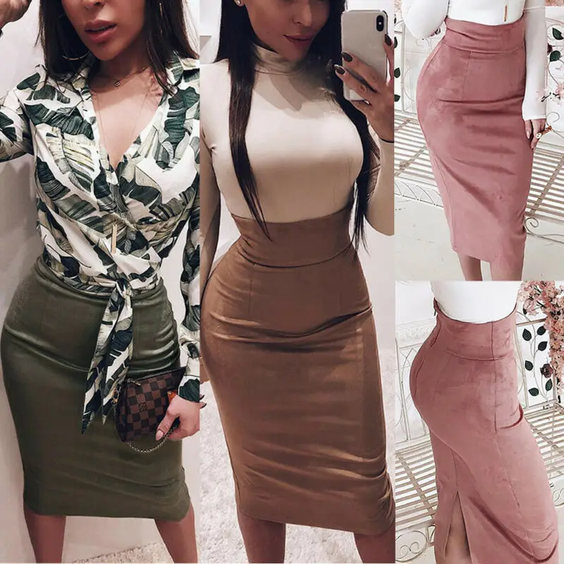 Женская облегающая юбка-карандаш однотонная юбка средней длины с завышенной