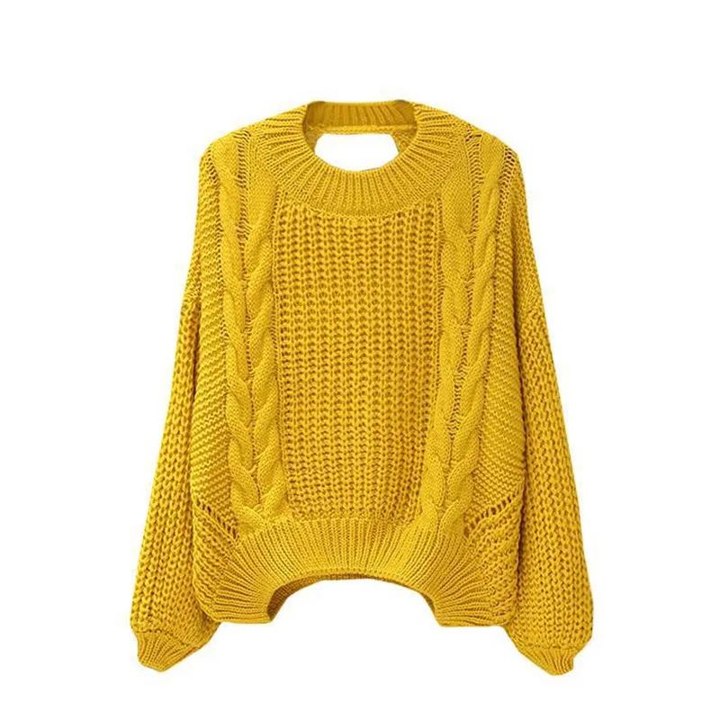 Женский вязаный пуловер повседневный джемпер с вырезами на спине длинным