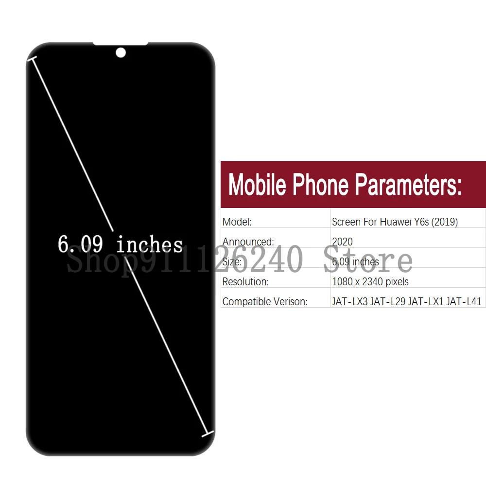 100% Tested LCD For Huawei Y6s (2019) Display with Touch Screen Frame JAT-LX3 JAT-L29 LX1 L41 Replacement | Мобильные телефоны и