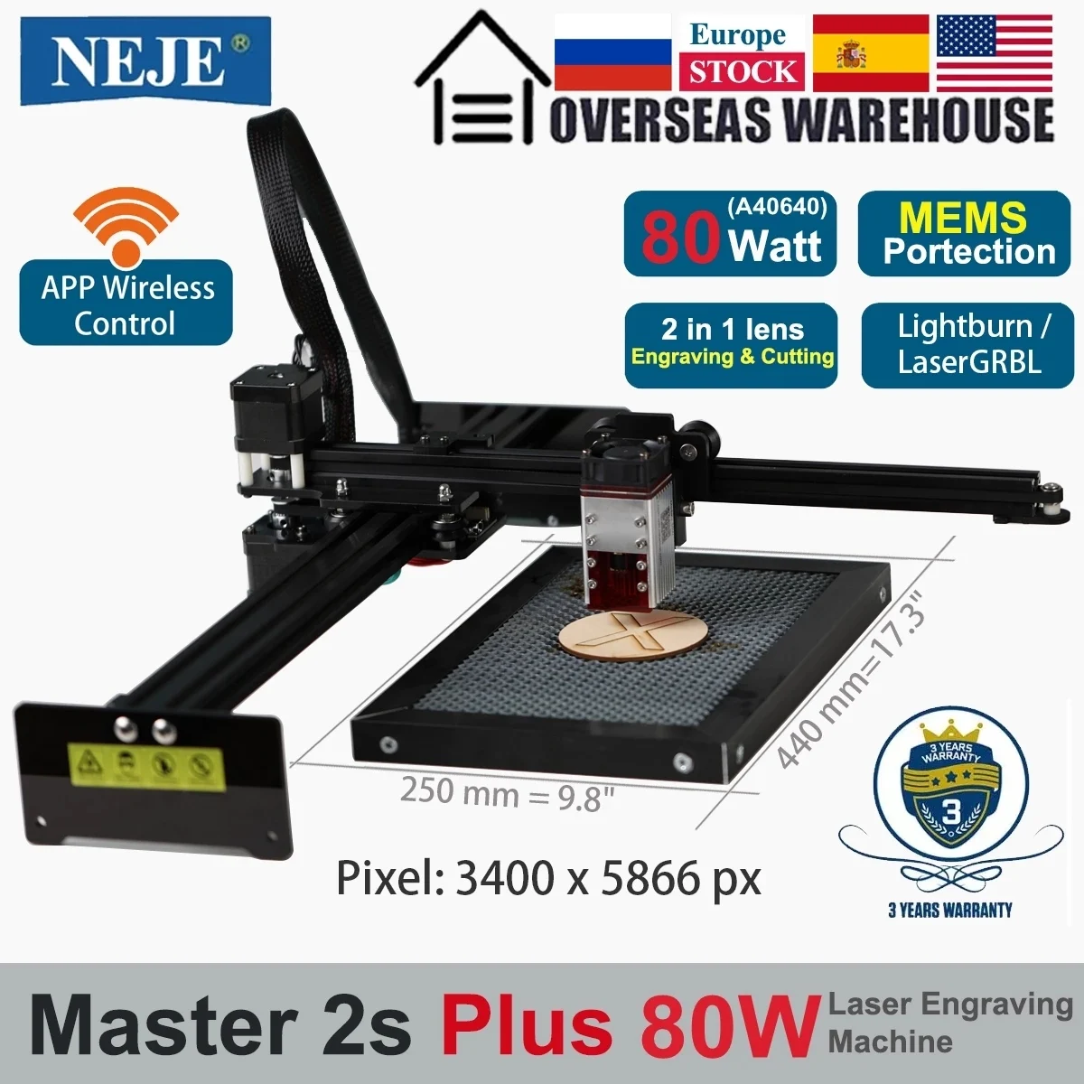 

EU Stock NEJE Plus 80w Laser Engraving Machine 440*255mm Adjustable Focus Desktop DIY Logo Mark Printer Carver Woodworking Tools